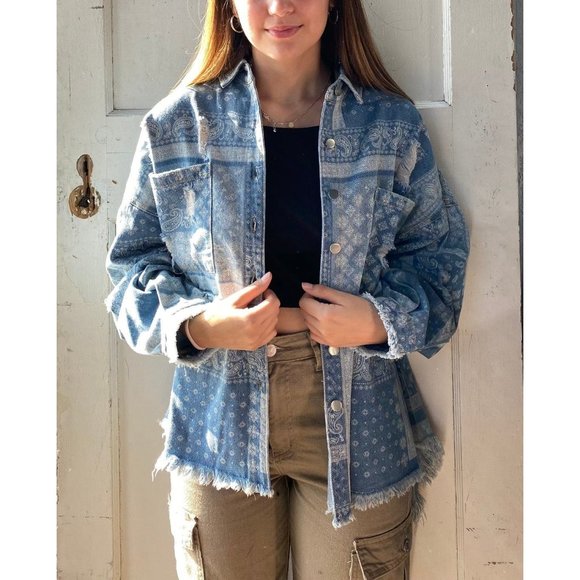 POL Jackets & Coats Pol Paisley Denim Jacket Sml Oversized Jean New